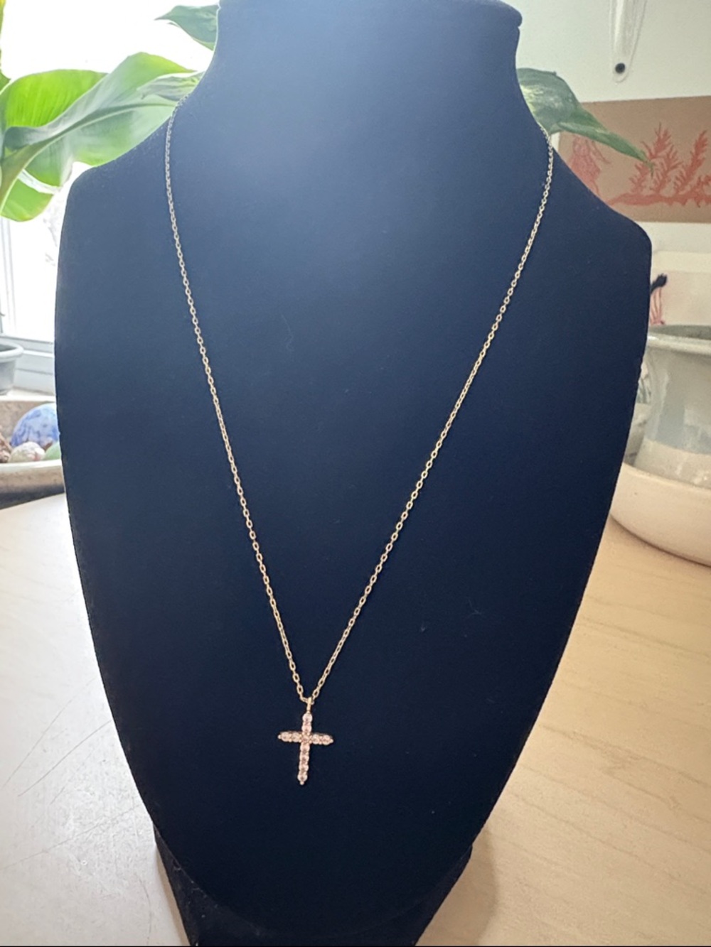 Delicate Rhinestone Gold Cross Pendant Necklace - Women Jewelry